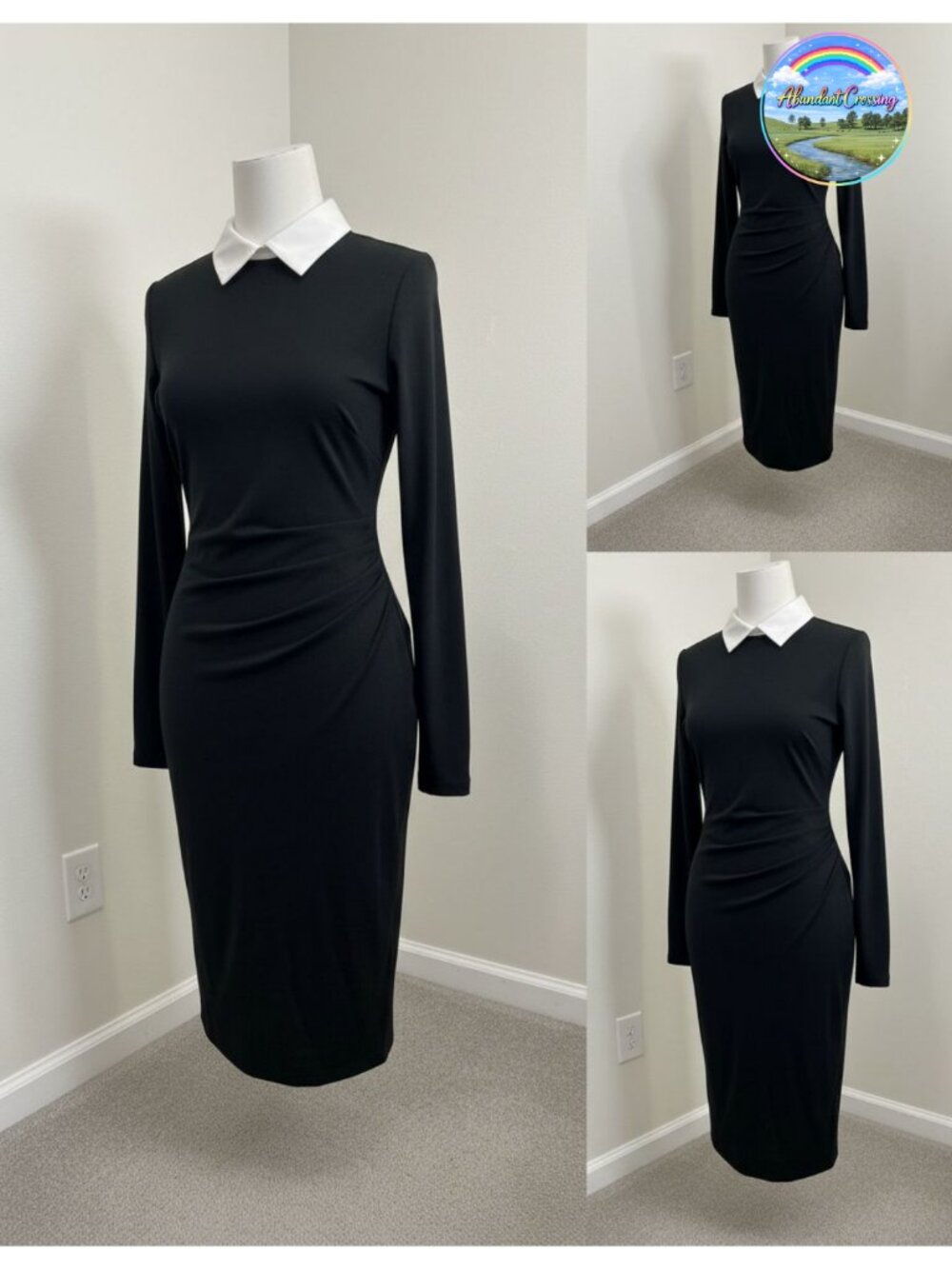 Women's Peter Pan Collar Sheath Dress Long Sleeve Knee Length Work Office
